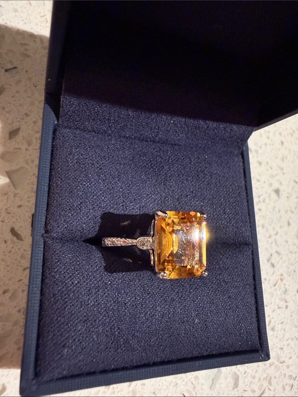 Natural Emerald-Cut Citrine Stone and Diamond Accent Ring - Picture 2 of 6